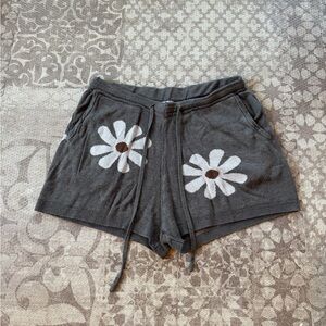 Gray Daisy Shorts with Drawstring
